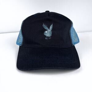 NWT Vintage Y2K Playboy Bunny Blue Trucker Hat Cap Headwear New With Tags